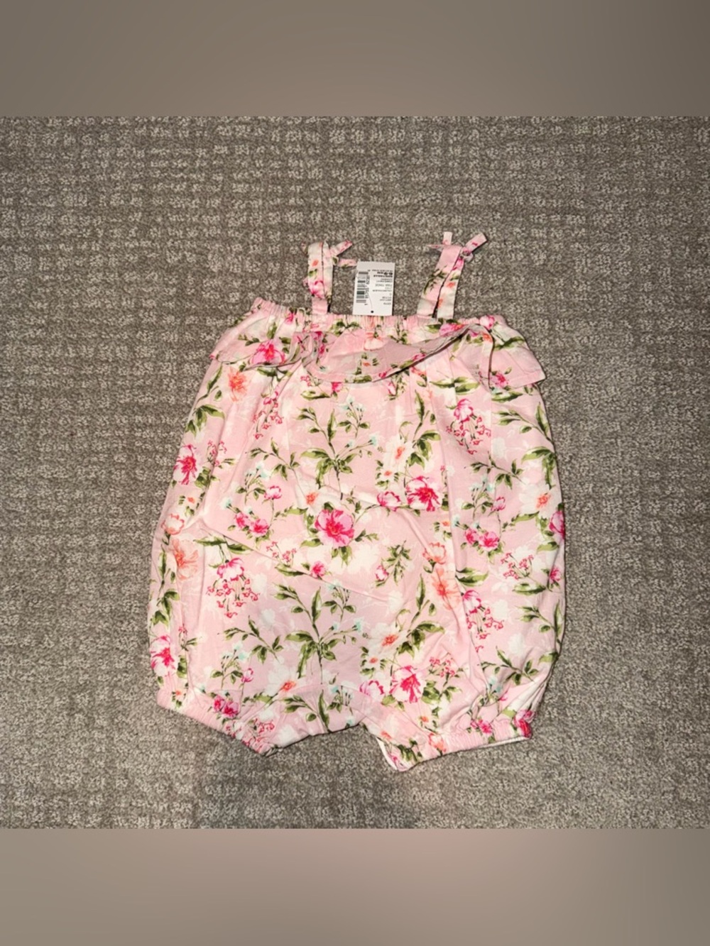 The Children's Place Girls Floral Romper One-Piece 6-9 Months Pink Sleeveless